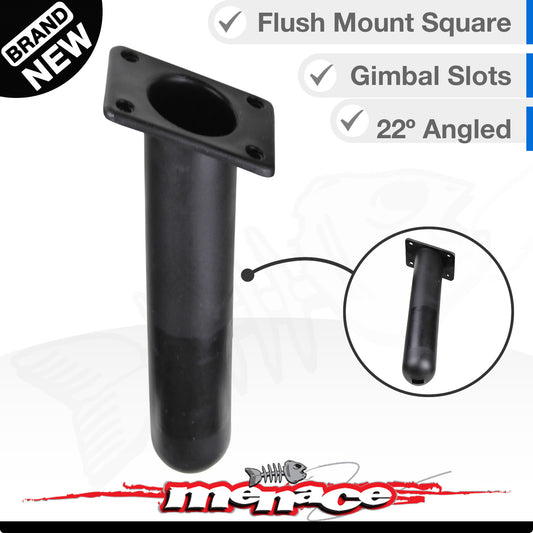 Flush Mount ANGLED SQUARE Boat Rod Holder - BLACK