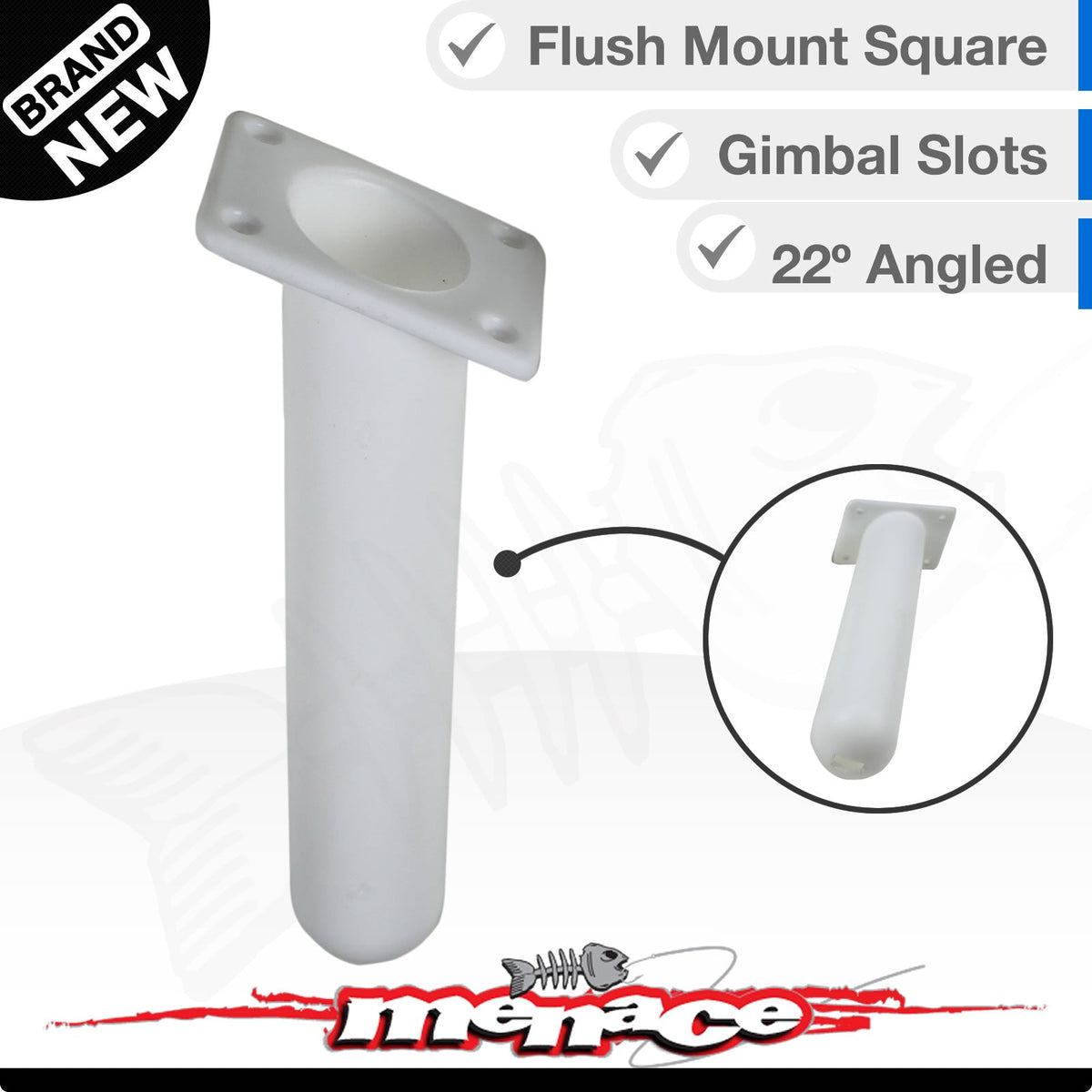 4 x Flush Mount Angled Square Rod Holder White
