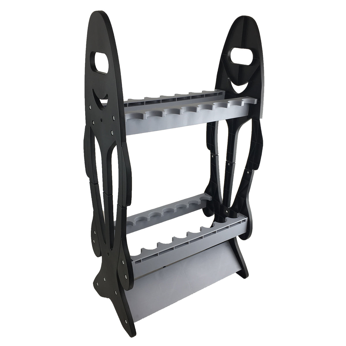 Fish shaped Rod Rack Holder - Holds 16 Rods (black/grey)