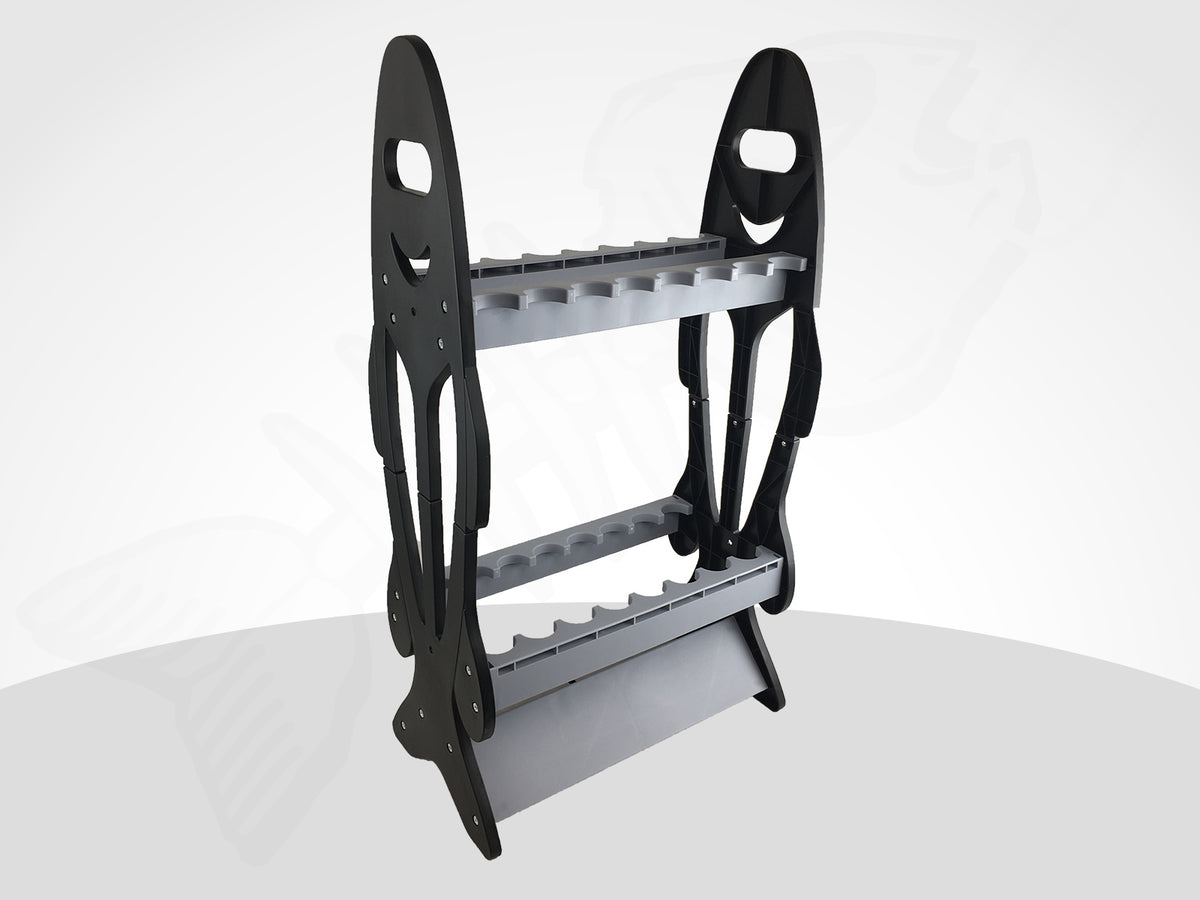 Fish shaped Rod Rack Holder - Holds 16 Rods (black/grey)
