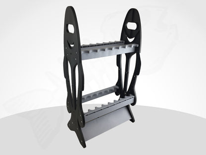 Fish shaped Rod Rack Holder - Holds 16 Rods (black/grey)