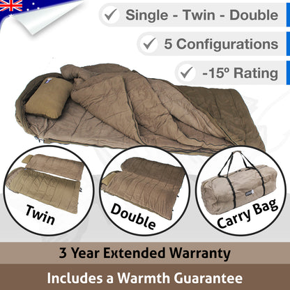 SUPER WARM Sleeping Bag - Single Double Twin Outdoor Camping - Thermal Winter Minus -15C XL